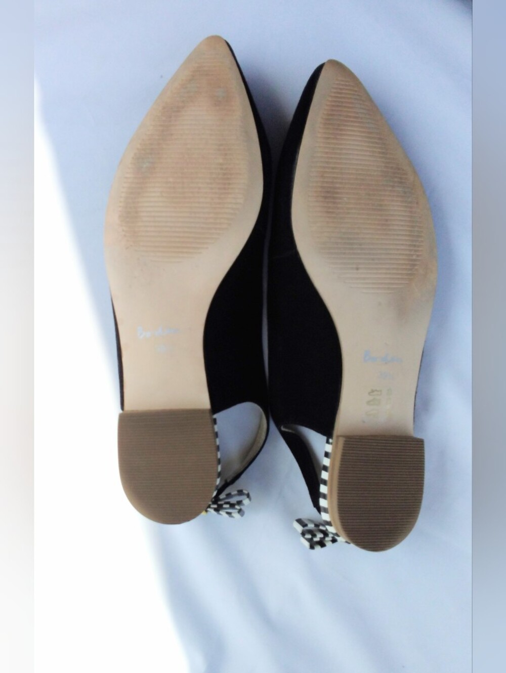 Boden Slingback Flats Black Suede Pointed Toe Bow Shoes Women’s Size EU 39.5 - Picture 2 of 15